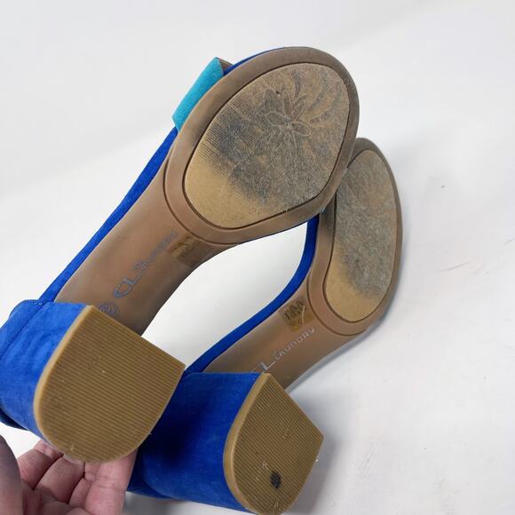 Chinese Laundry 6 Blue Teal Color Block Jody Ankle Strap Sandal Heels Open Toe - Picture 11 of 12